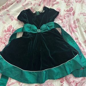 Velvet Green Dress with Bow